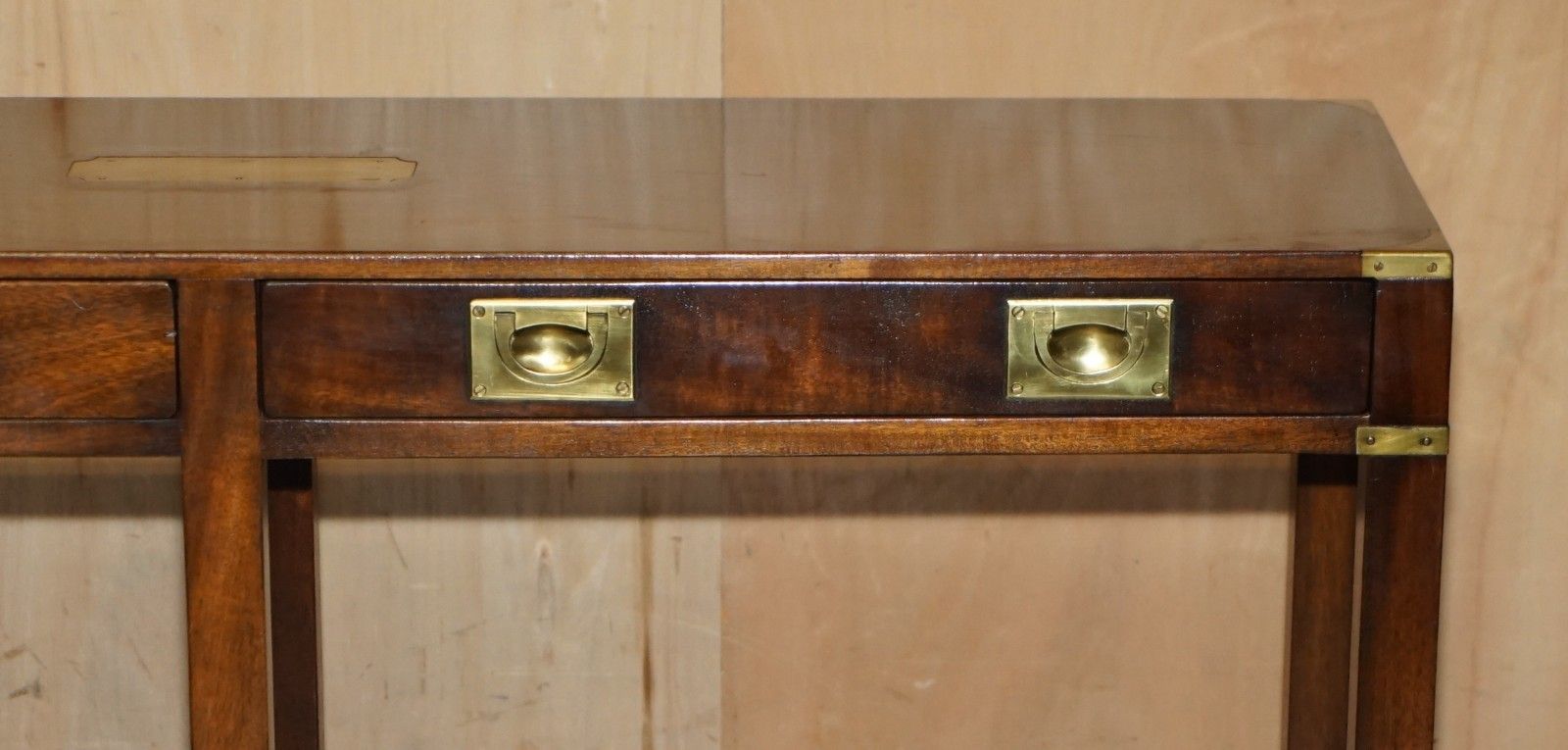photo for sale Stunning Harrods London Kennedy Twin Drawer Military Campaign Console Table