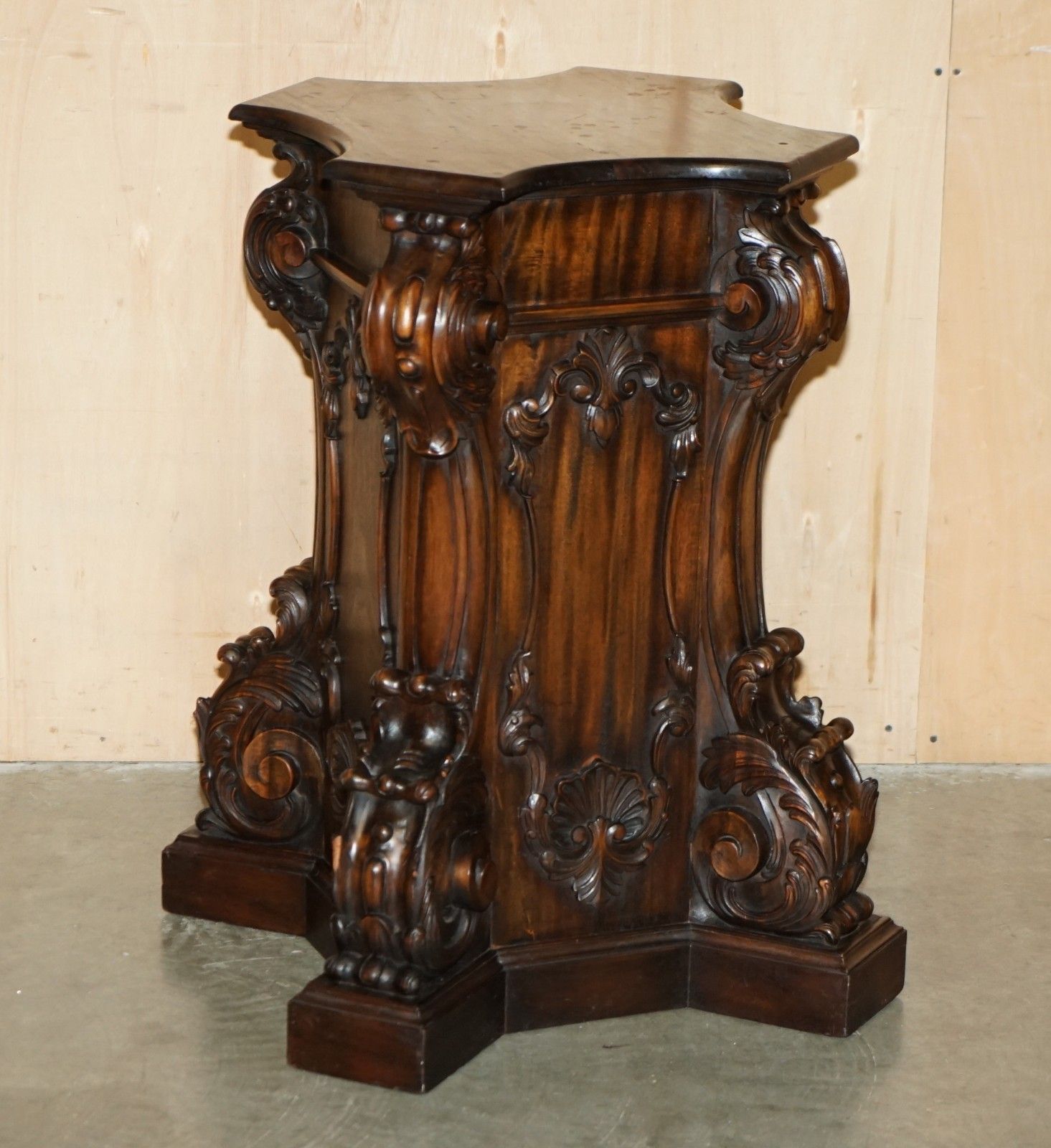 Super Decorative Antique Flamed Mahogany Heavily Carved Display Pedestal photo furniture