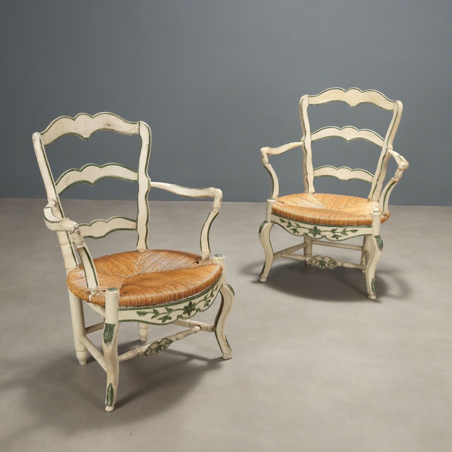 Antique Armchairs Baroque Style Lacquered Wood XIX Century