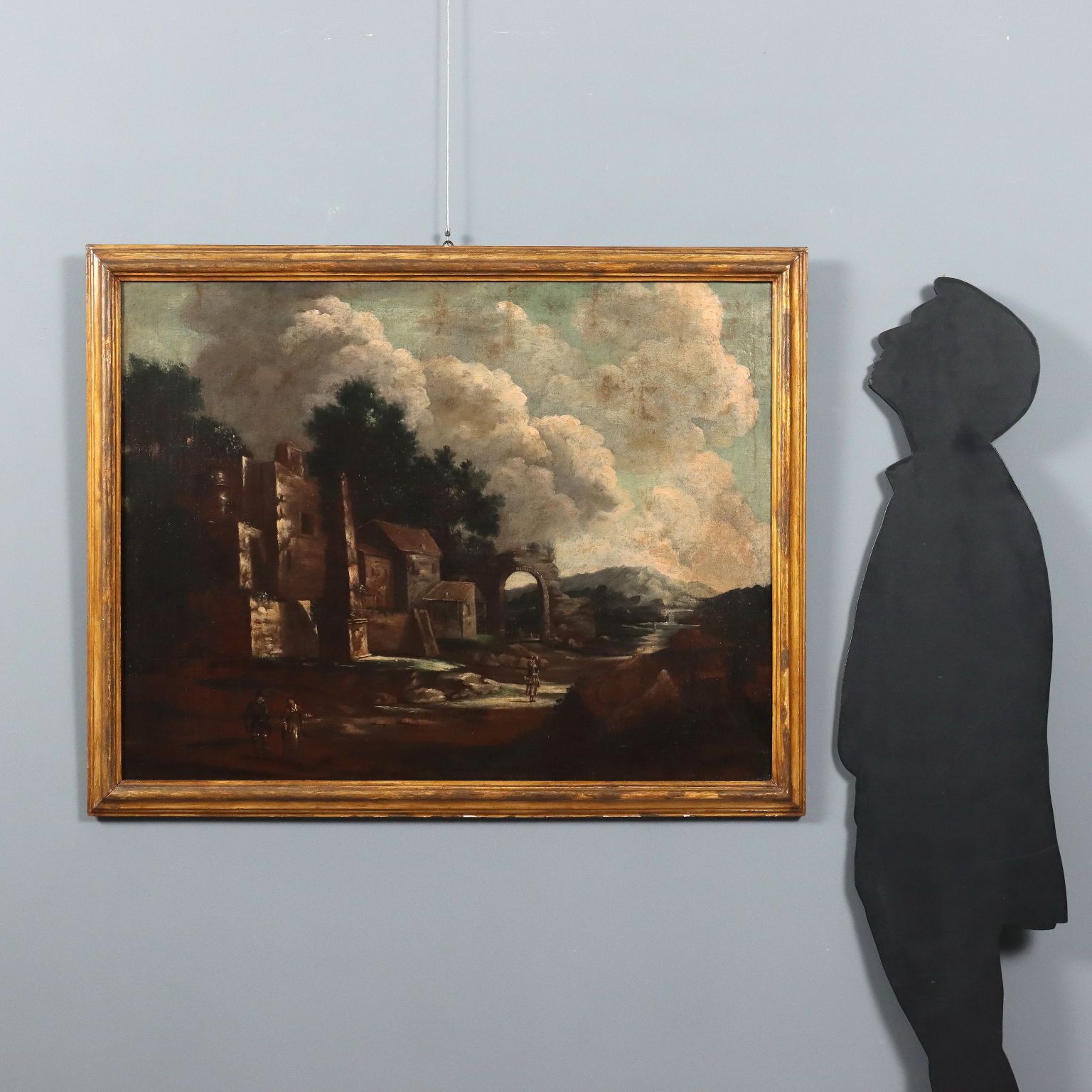 Antique Painting Landscape And Figures Oil On Canvas XVIII Century photo furniture