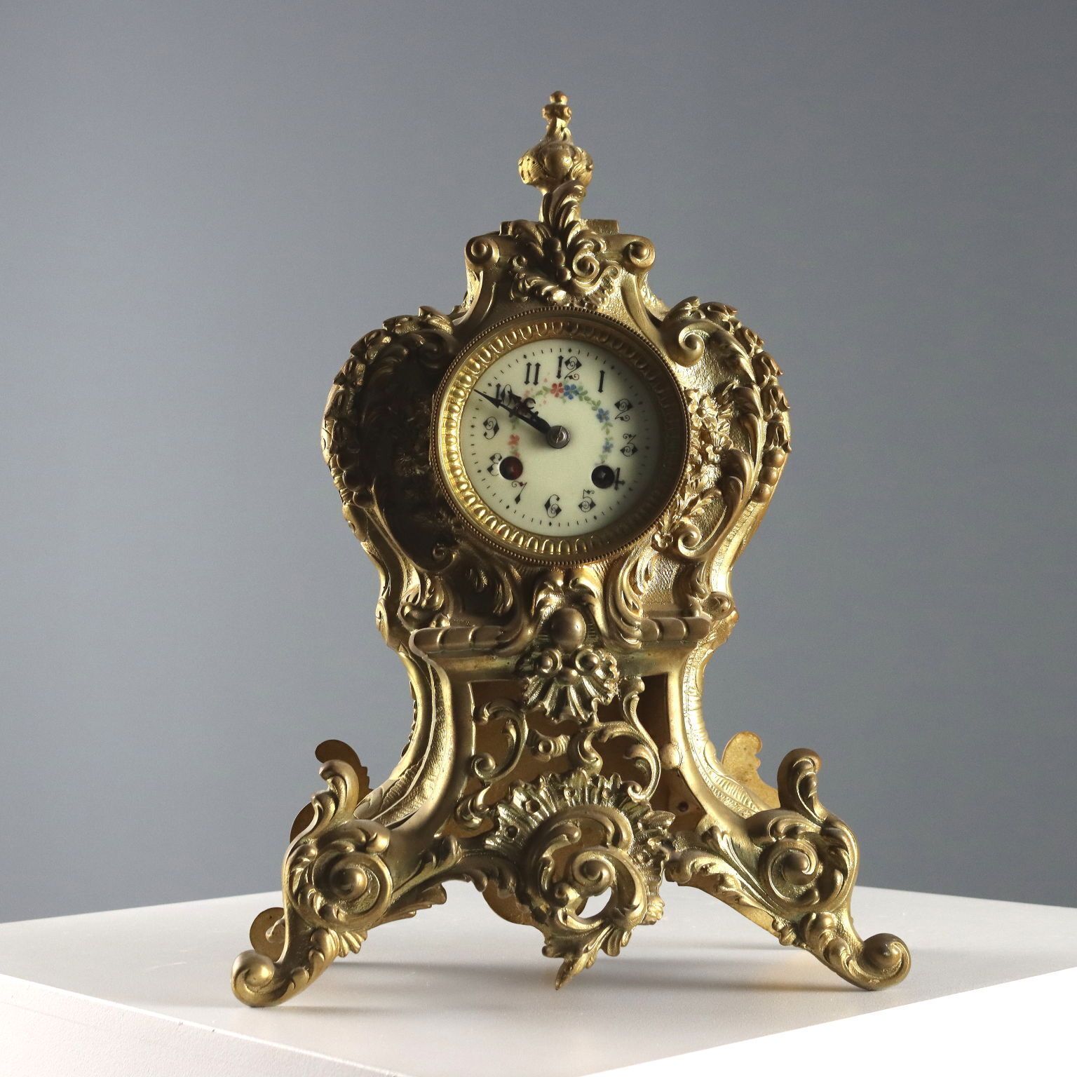 Antique Triptych Clock Gilded Bronze France XIX XX Century photo for sale