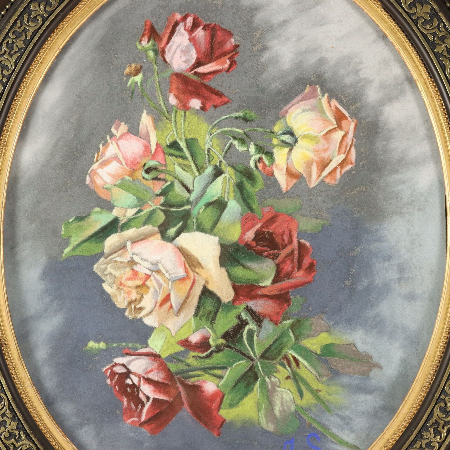 Modern Painting Flower Subject Mixed Technique On Paper XX Century photo for sale