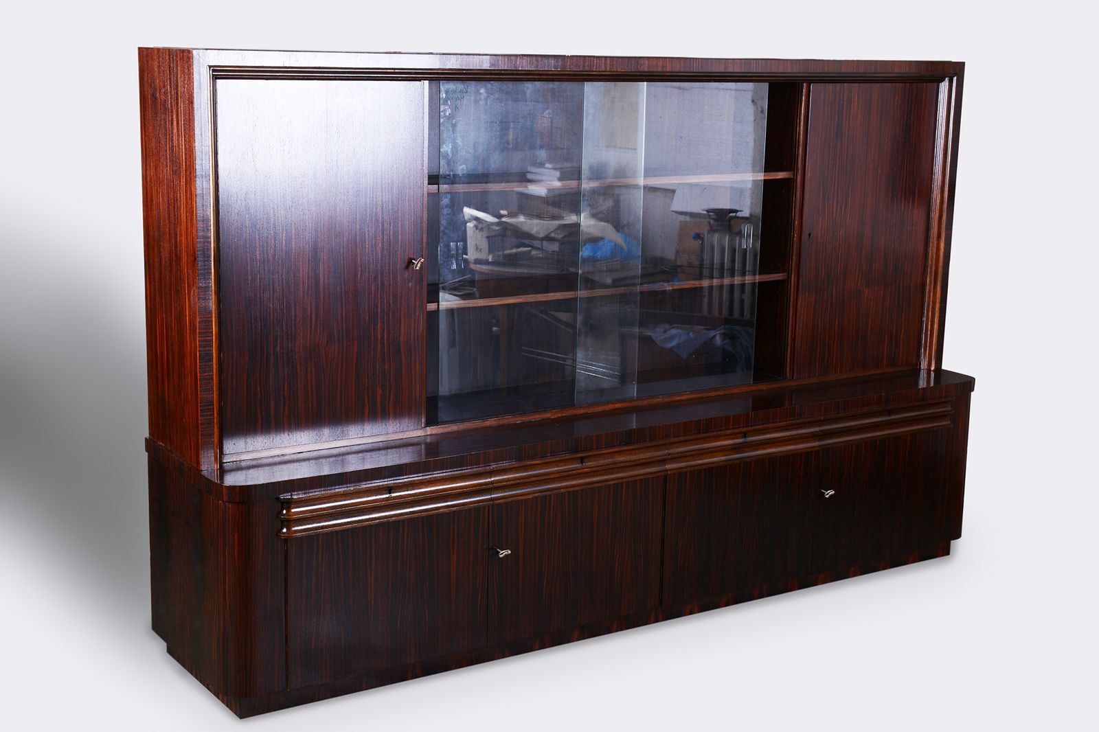 Restored Art Deco Bookcase, Oak, Macassar Ebony, Polished, France, 1920s photo 8000.0