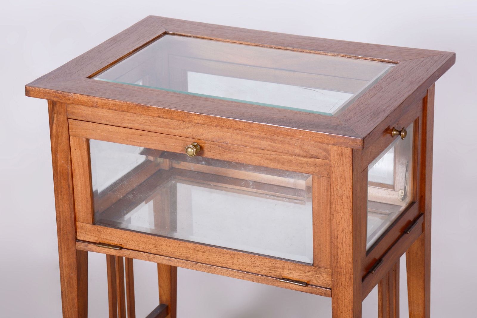 Restored Art Deco Serving Trolley, Walnut, Faceted Glass, Czech, 1920s photo for sale