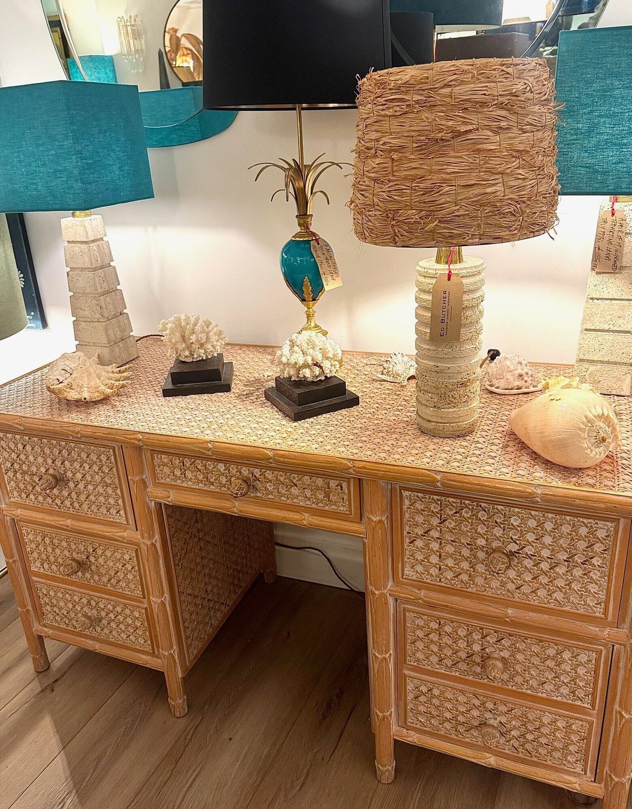 A 1980s Colonial Style Carved Wood And Rattan Desk By Roche Bobois photo furniture