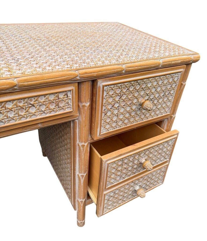 photo furniture A 1980s Colonial Style Carved Wood And Rattan Desk By Roche Bobois