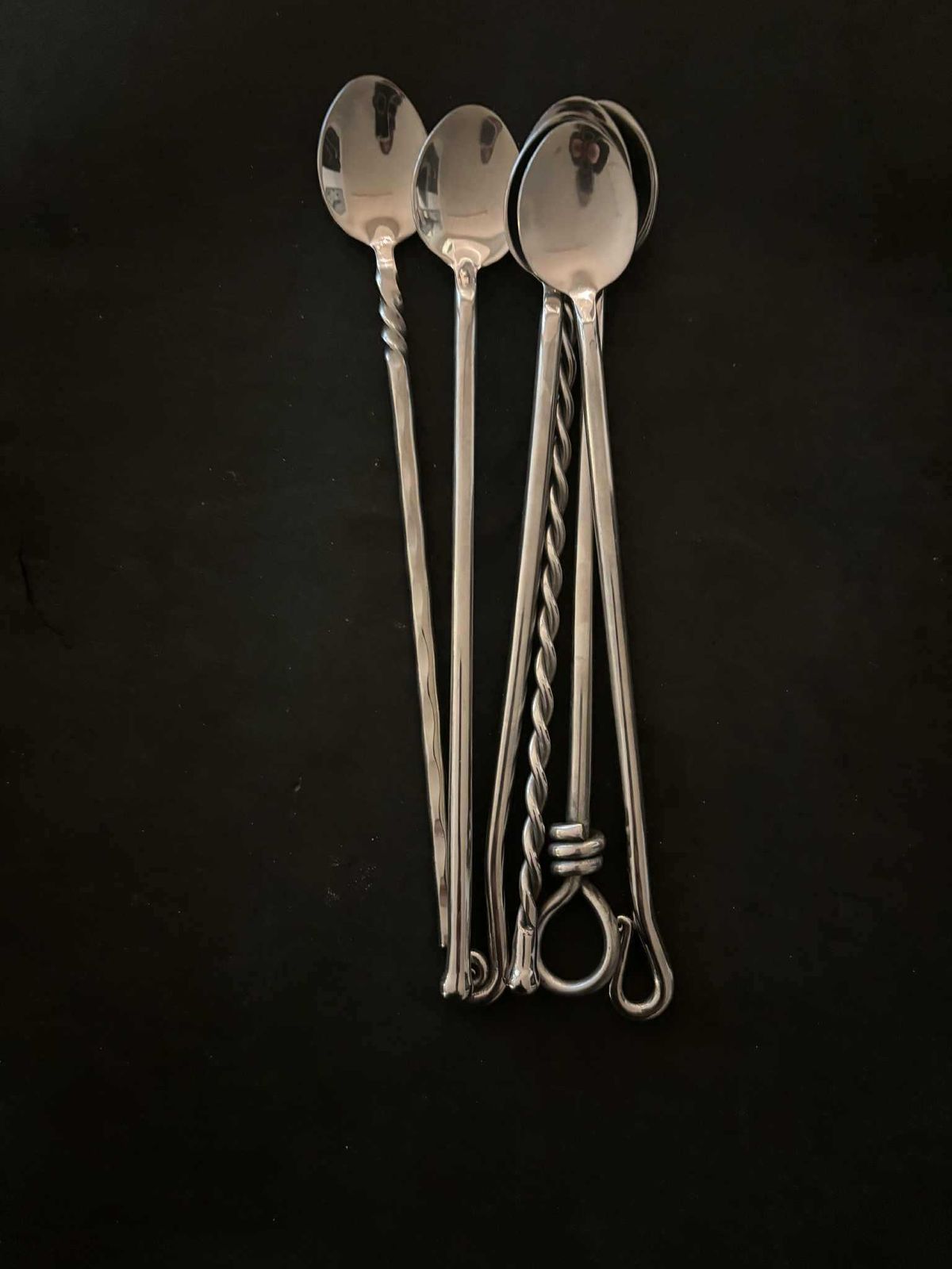 Vintage Stainless Steel Cocktail Spoons: Mismatched Bar Stirrers, Set Of 6 photo 128.0