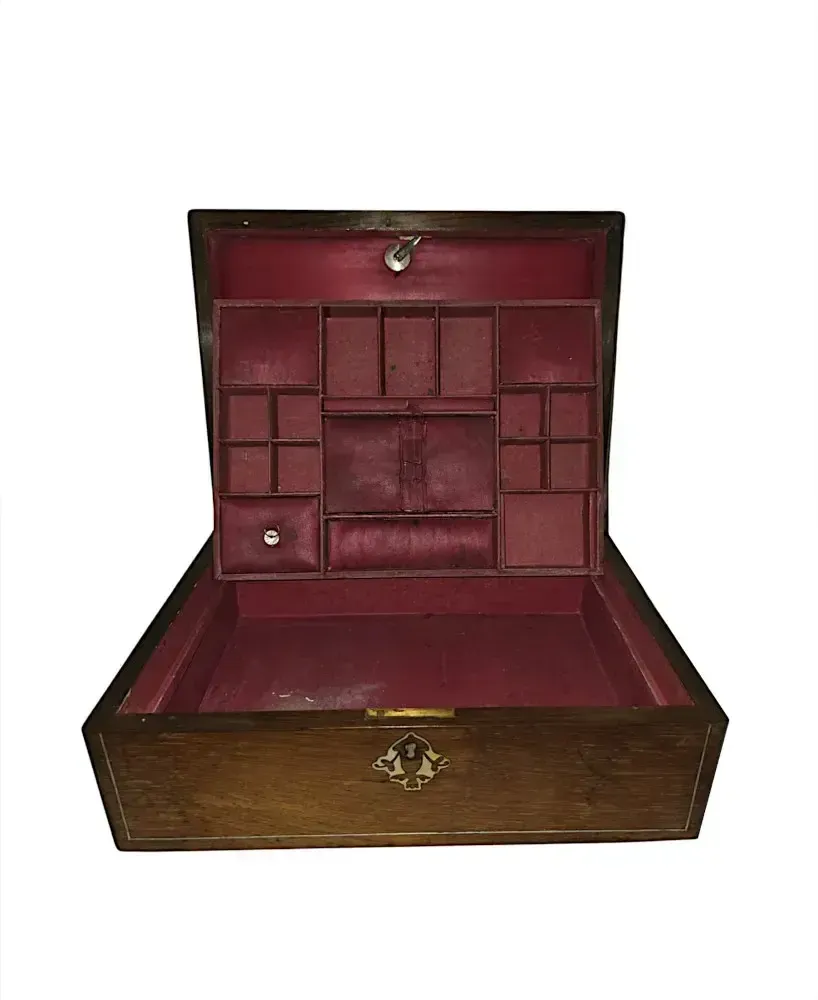 A Gorgeous 19th Century Mother Of Pearl Inlaid Jewellery Or Work Box photo for sale