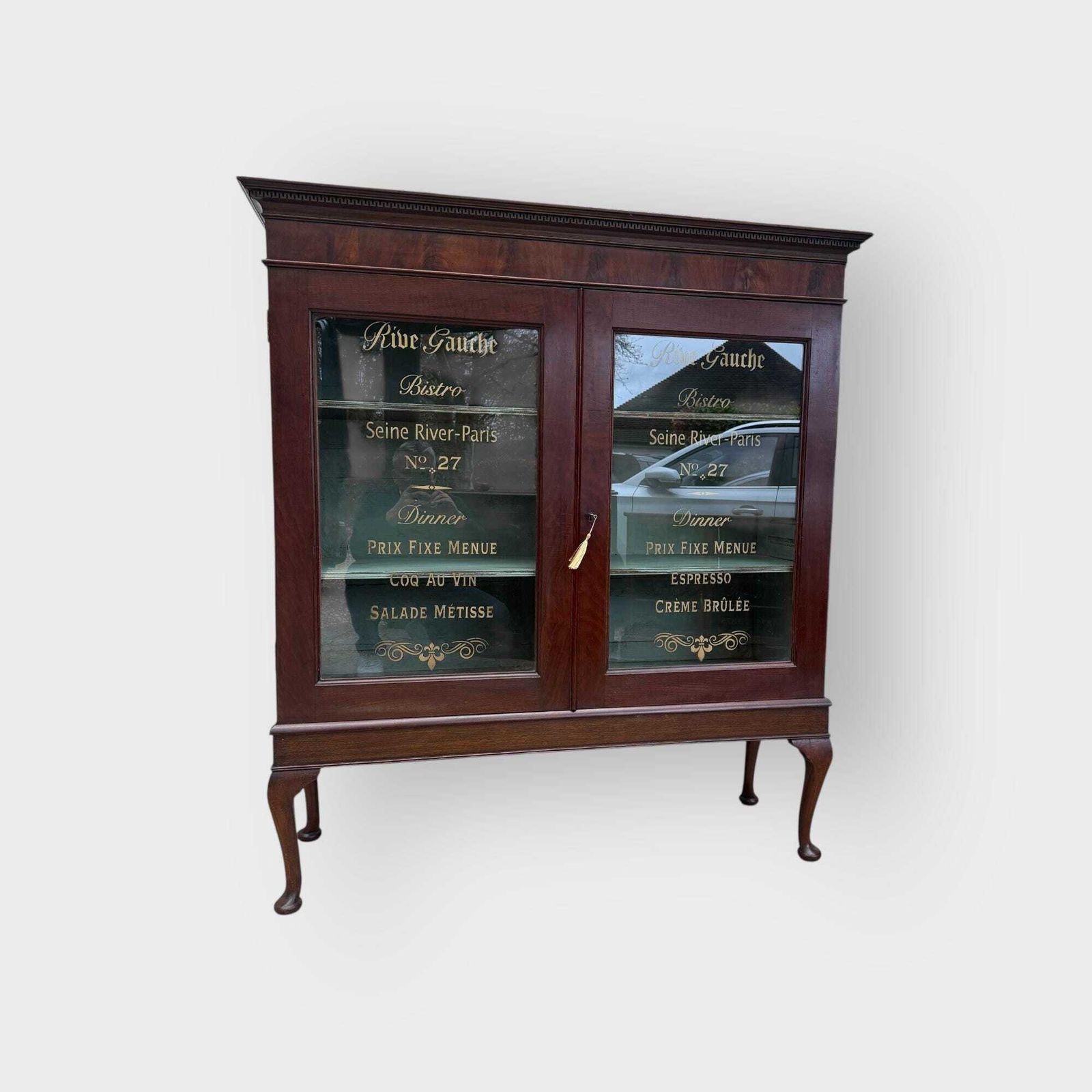 Edwardian Glazed Bookcase 2 Door Glazed Cupboard With Later Lettering photo furniture