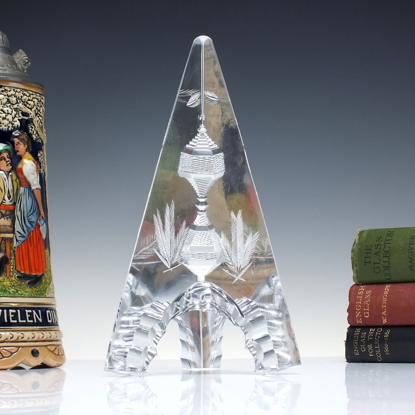 Tall Edwardian Antique Glass Obelisk Paperweight C1910