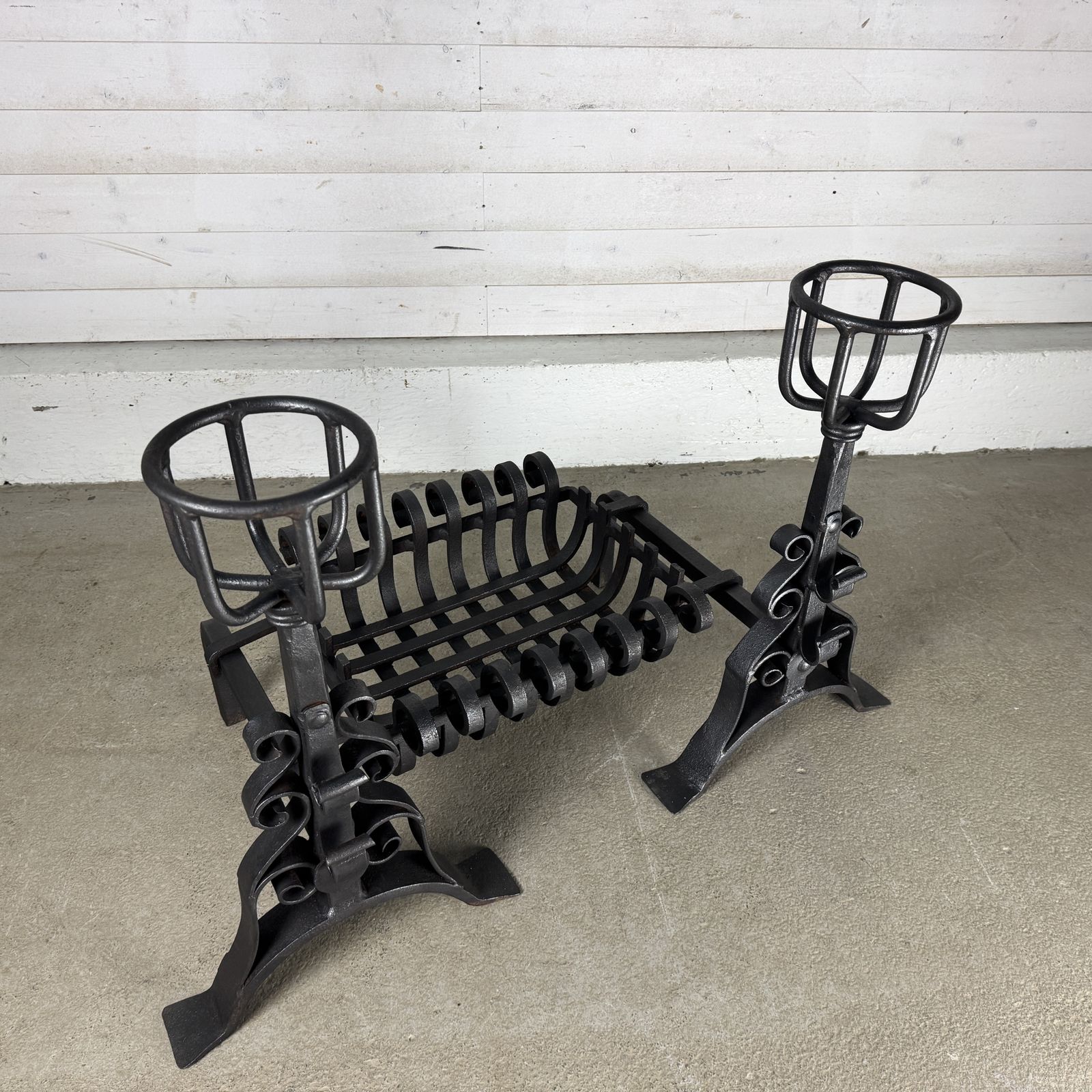 Reclaimed Iron Fire Basket Of Dogs With Scroll Design photo buy