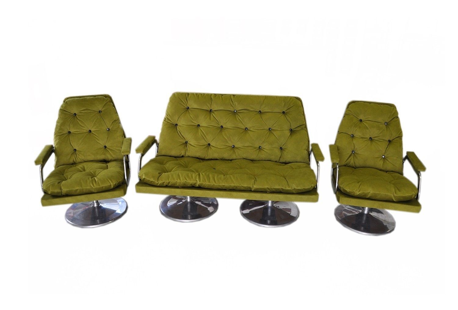 Set Of Sofa And Two Matching Armchairs In Fabric 1960 S