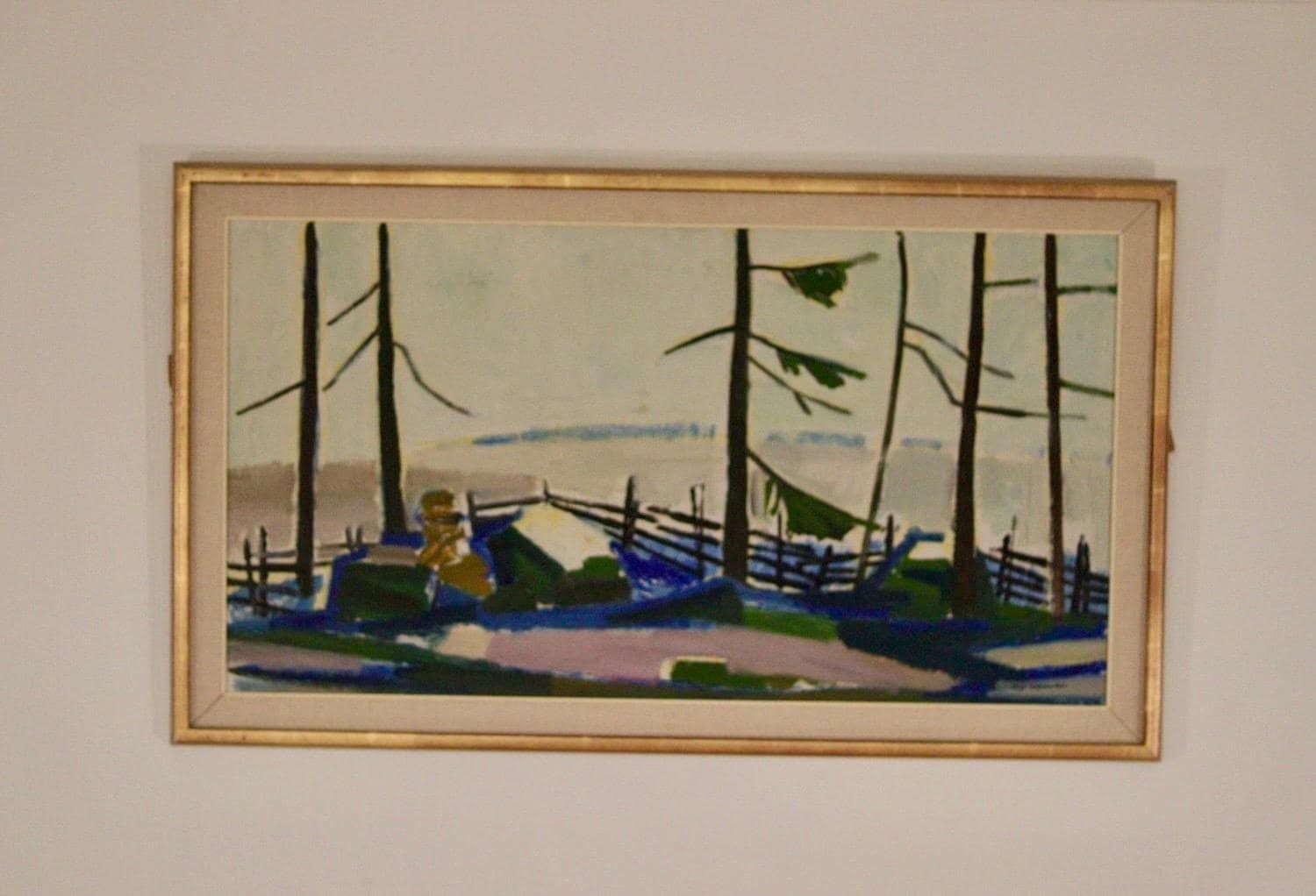 photo vinterior Original Mid Century Swedish Oil On Panel– “Winter Day In The Garden” By Kåge Liefwendal 1960s, Signed & Framed 102 × 60 Cm (40.2" × 23.6")