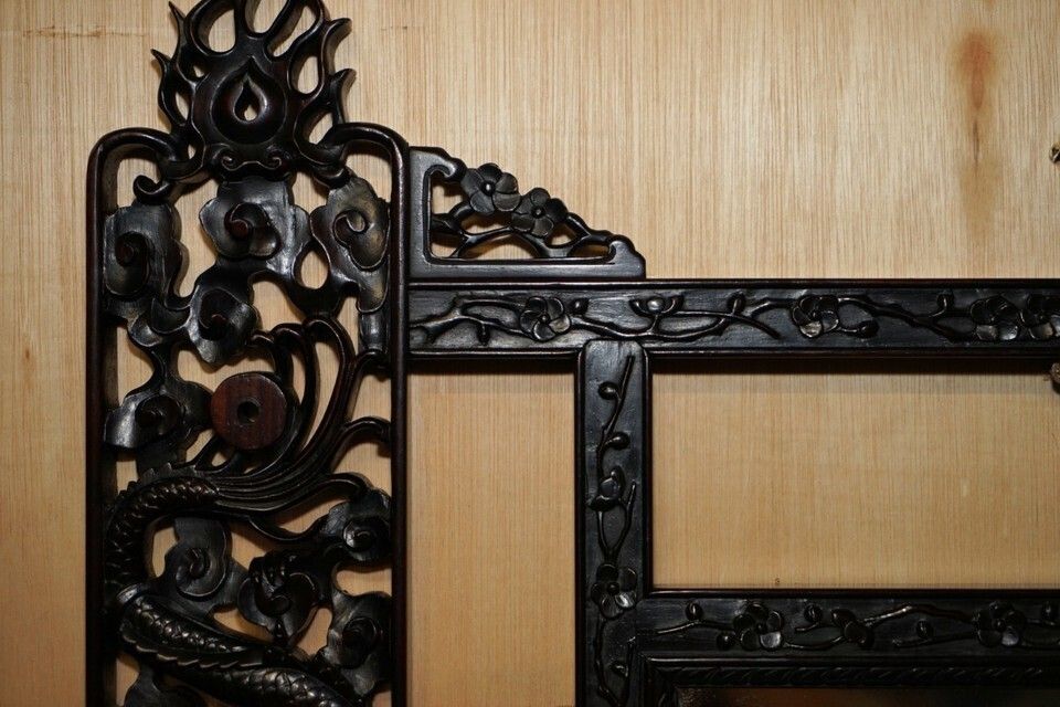 Lovely Ornately Carved Vintage Chinese Dragon Wall Mirror With Original Plate photo 1950.0