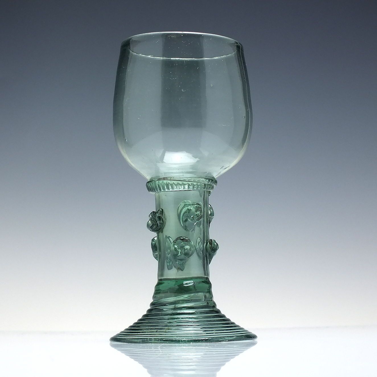 18th Century Green English Export Wine Roemer Glass With Hollow Stem C1790
