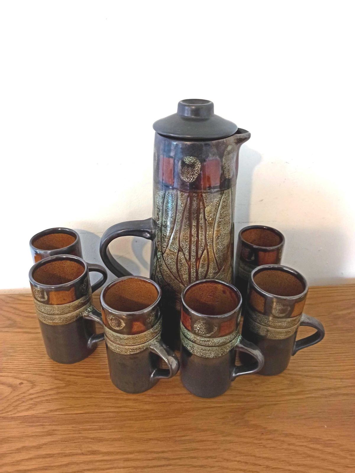 Coffee Pot And 6 Cups. Studio Pottery. Good Condition. photo Home Decor