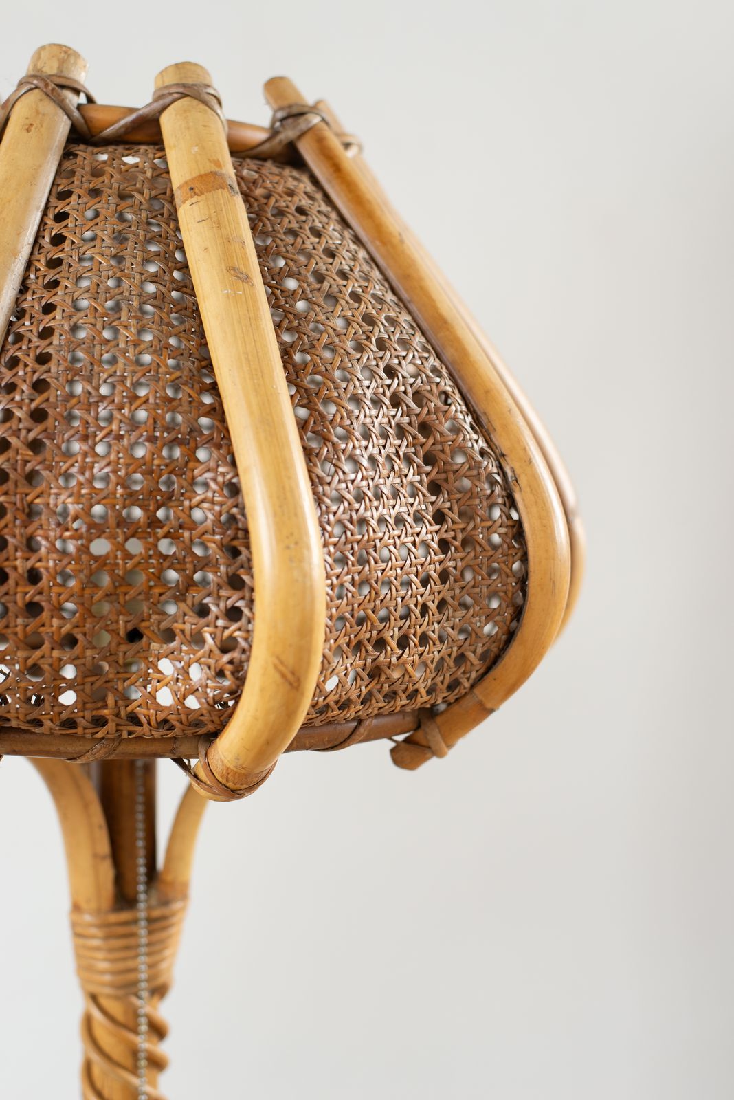 Mid Century Cane And Rattan Floor Lamp, Spain C1960. photo furniture