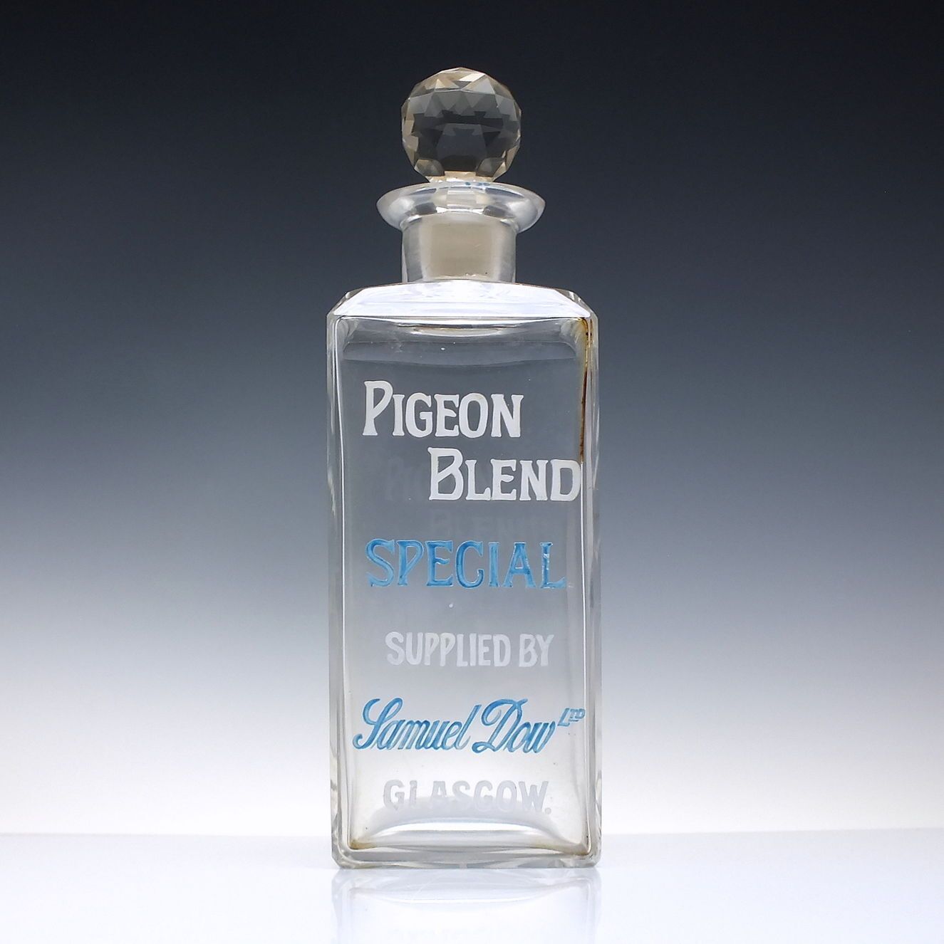 Rare Enamelled Glasgow 19th Century Scottish "Pigeon Blend" Glass Whisky Decanter C1870