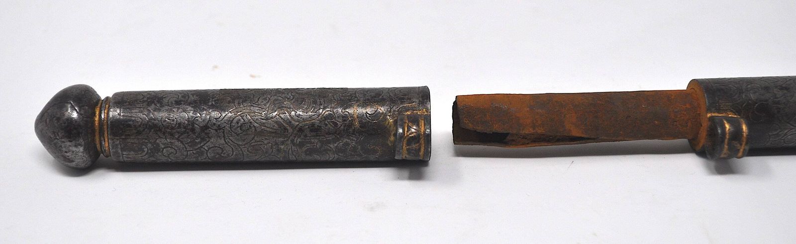 Antique Tibetan Iron Document Holder, 16th 17th Century, Parcel Gilt Scrollwork Pen Case, Rare Himalayan Antiquity Collector Gift photo Art