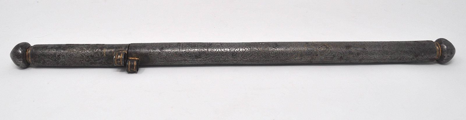 Antique Tibetan Iron Document Holder, 16th 17th Century, Parcel Gilt Scrollwork Pen Case, Rare Himalayan Antiquity Collector Gift photo vinterior