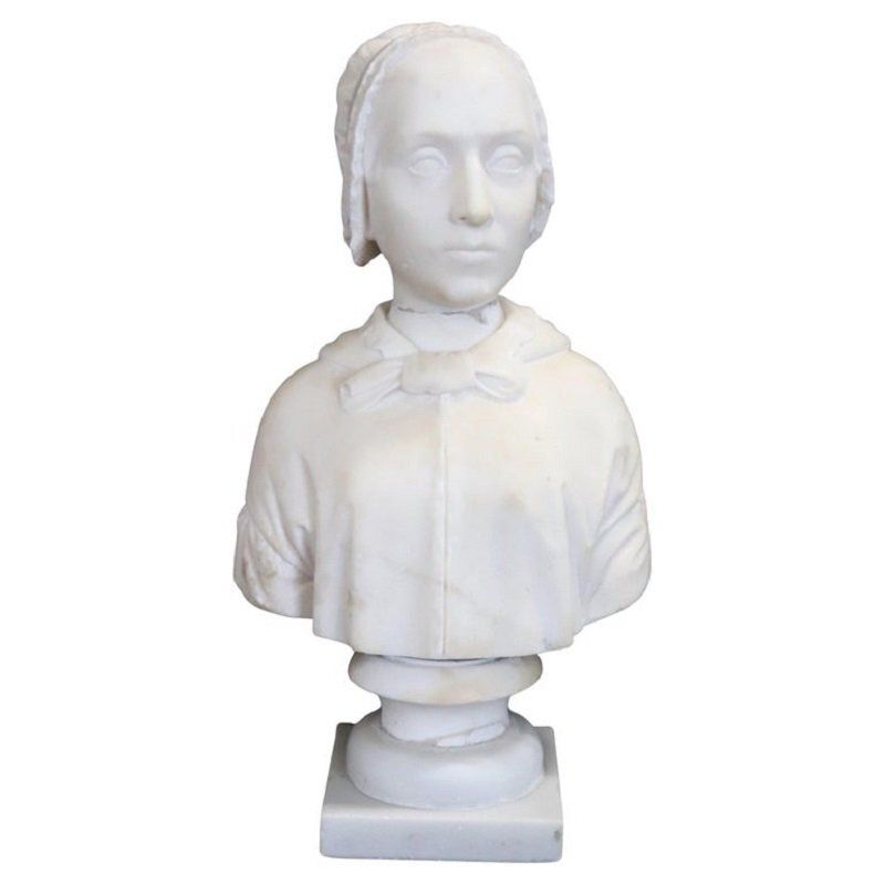 Bust Of A Lady, 19th Century, White Marble Sculpture