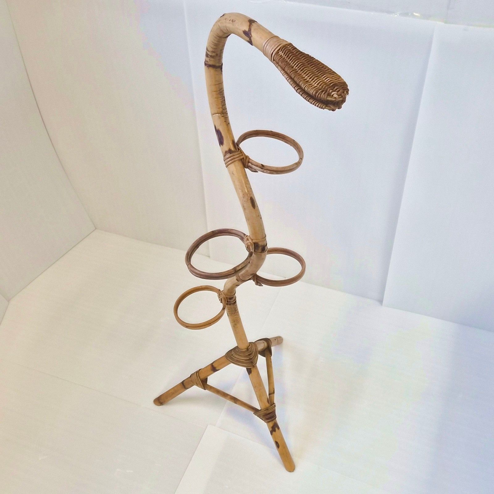 Vintage 1960s Giant Snake Bamboo & Rattan Plant Holder 60s 1960s 60s photo furniture