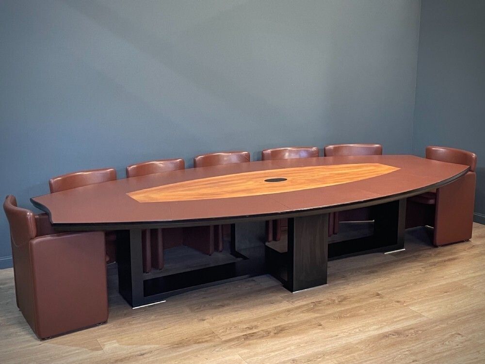 Italian Tecno Spa Conference Table, Twelve Leather Serie 148 Chairs & Console Table photo Furniture
