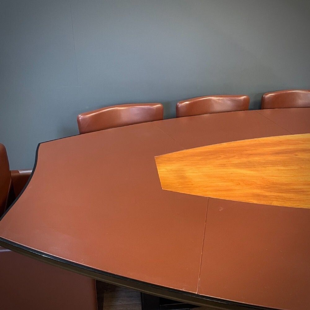 Italian Tecno Spa Conference Table, Twelve Leather Serie 148 Chairs & Console Table photo vinterior