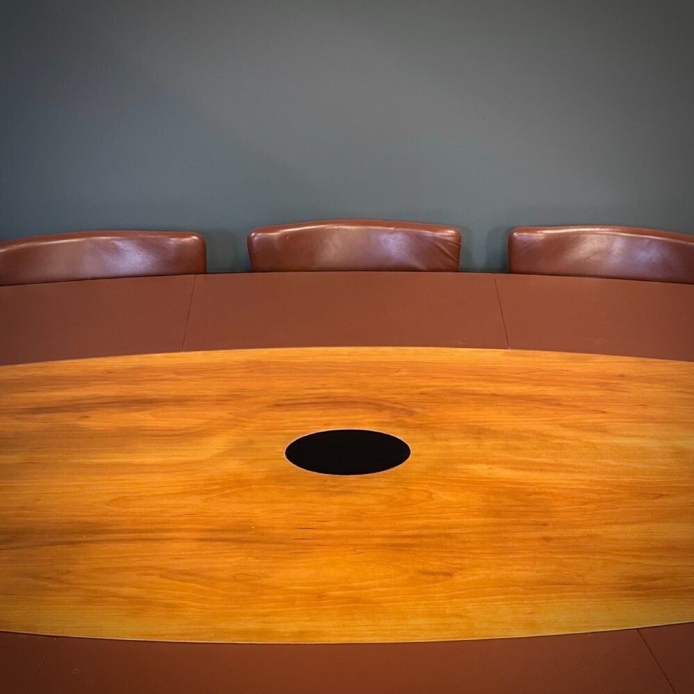 Italian Tecno Spa Conference Table, Twelve Leather Serie 148 Chairs & Console Table photo buy
