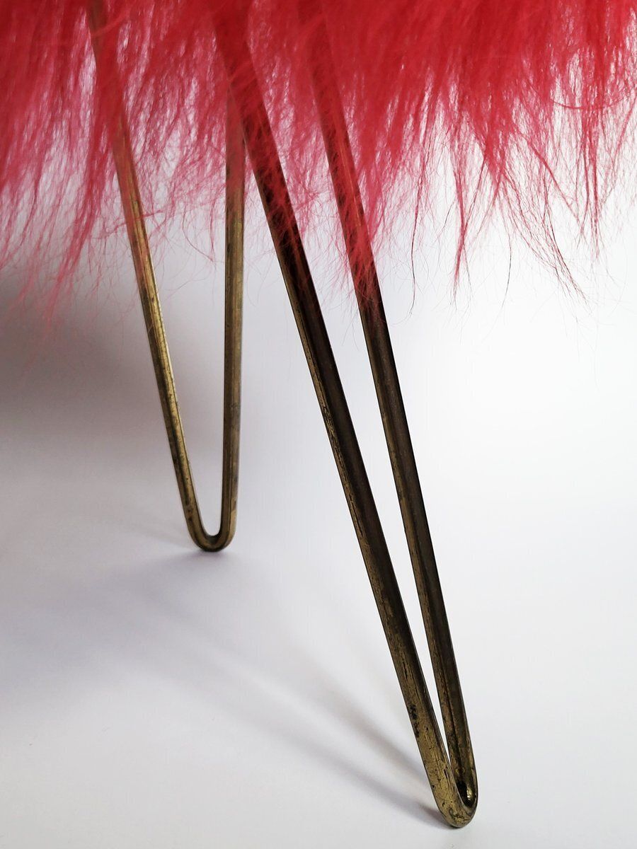 Mid Century Modern Flokati Stool With Hairpin Legs, 1950s photo for sale