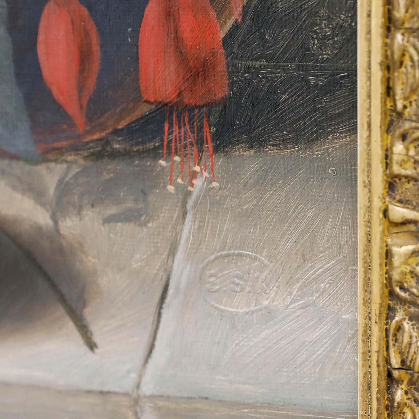 Higham Framed Early 20th Century Oil, Fuchsia And Mushrooms photo Art