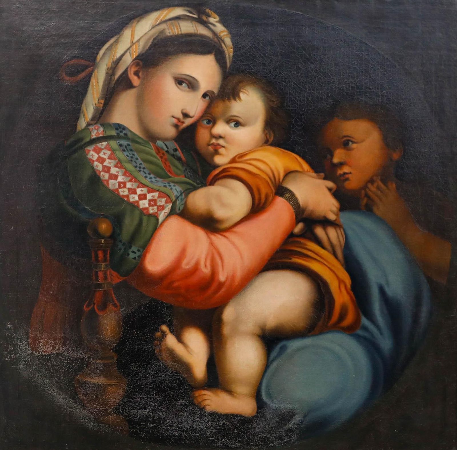 After Raphael (1483 1420) 19th Century Oil, Madonna Della Sedia photo furniture