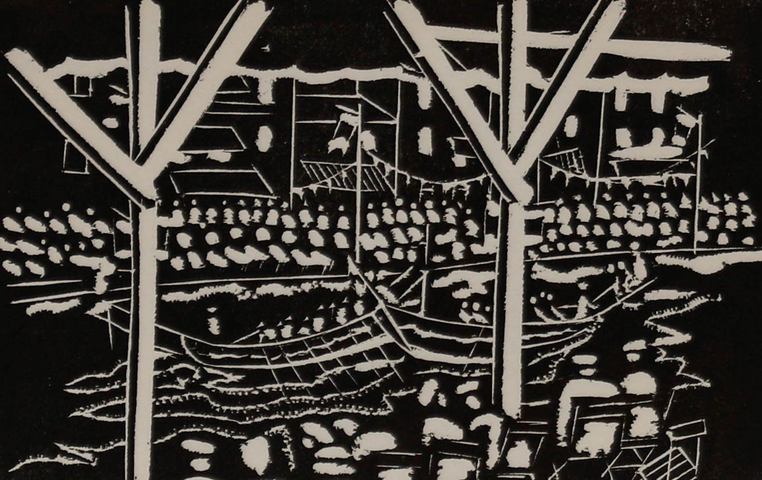 Albert Masri (1927 2020) Mid 20th Century Woodcut, The Harbour photo furniture