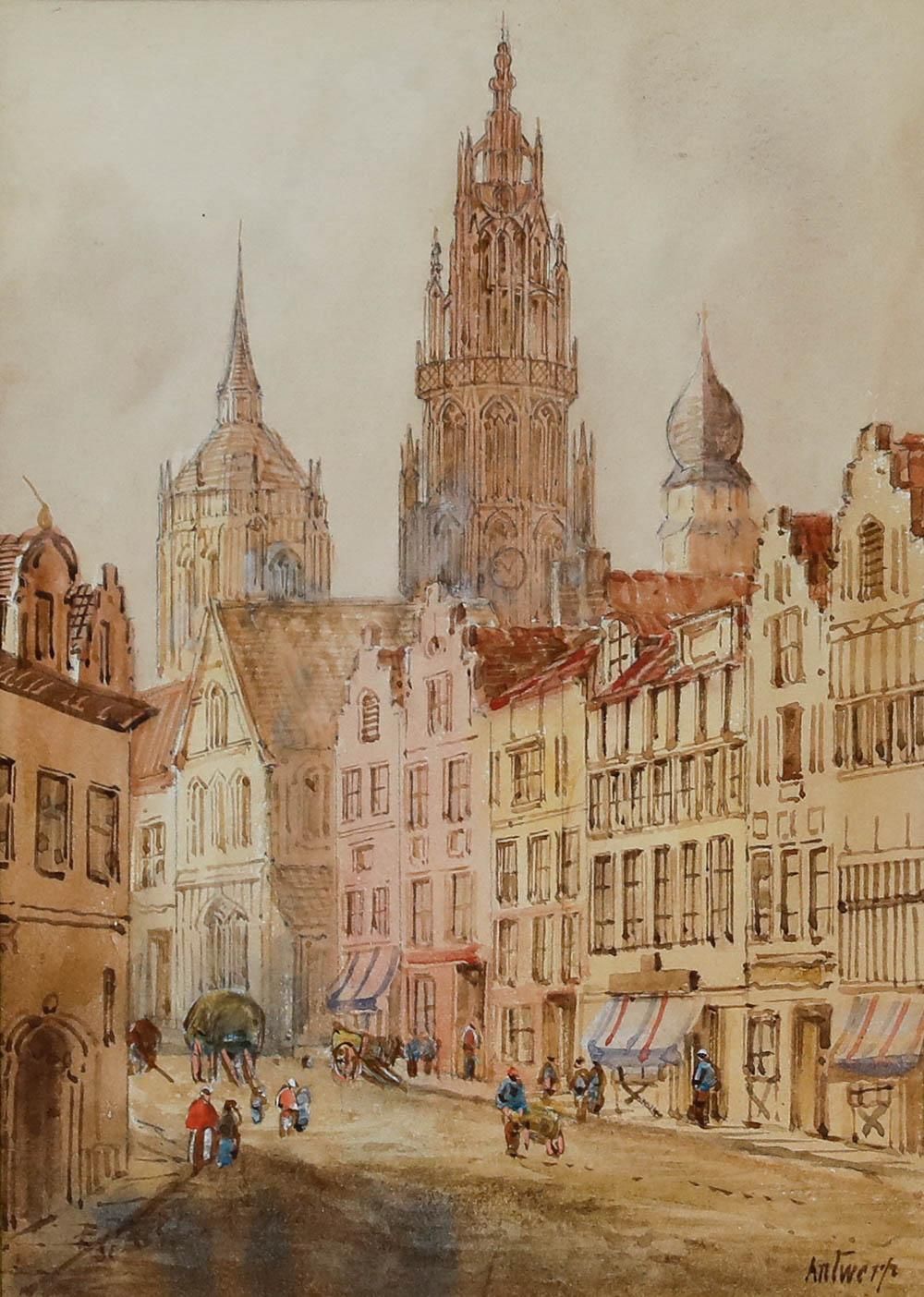 Edward Nevil (Fl.1880 1900) Late 19th Century Watercolour, Antwerp photo furniture