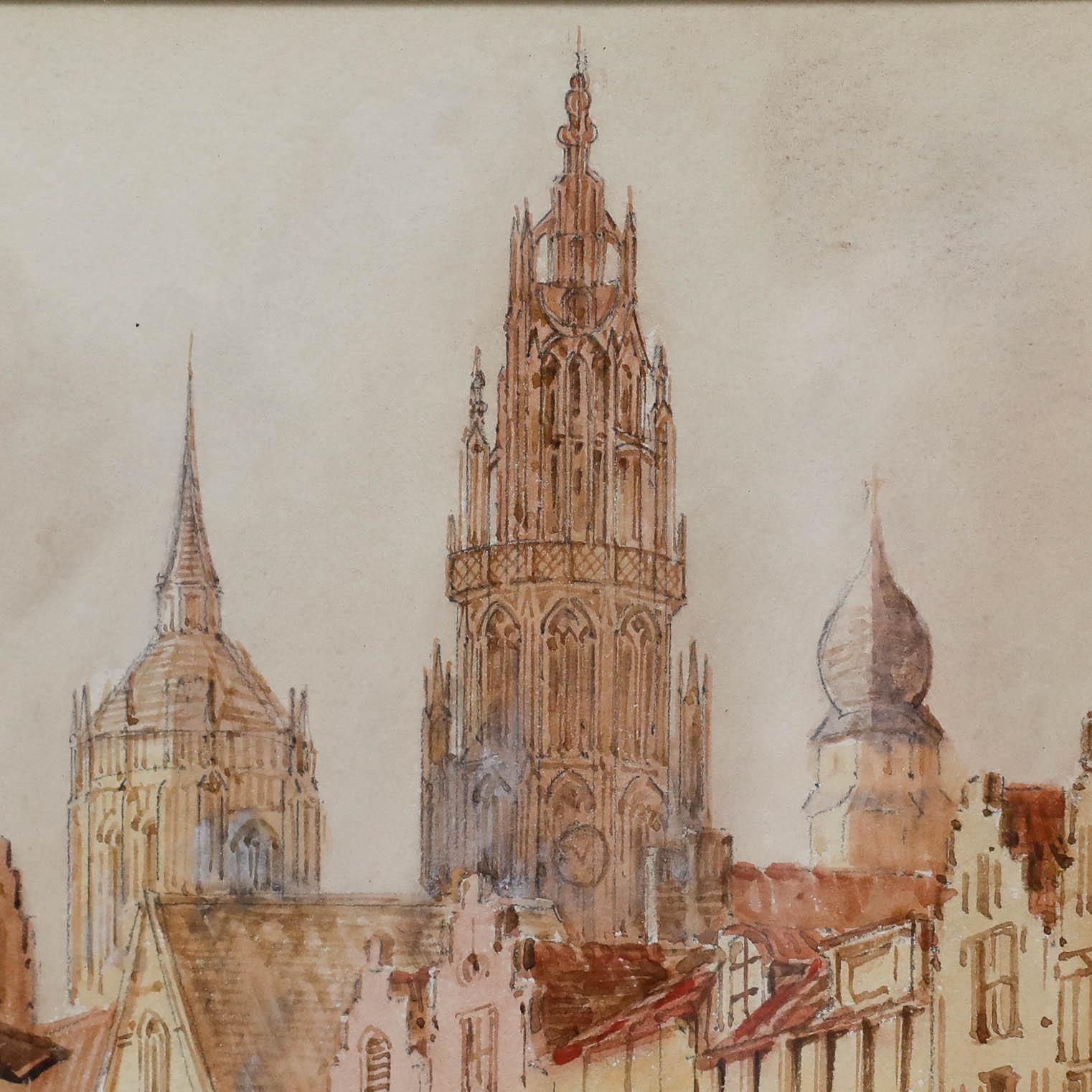Edward Nevil (Fl.1880 1900) Late 19th Century Watercolour, Antwerp photo 225.0