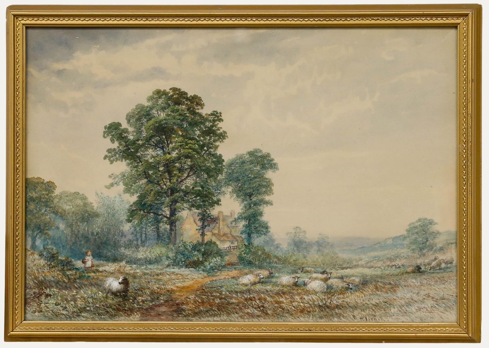William Henry Vernon (1820 1909) Framed Watercolour, Watching The Flock