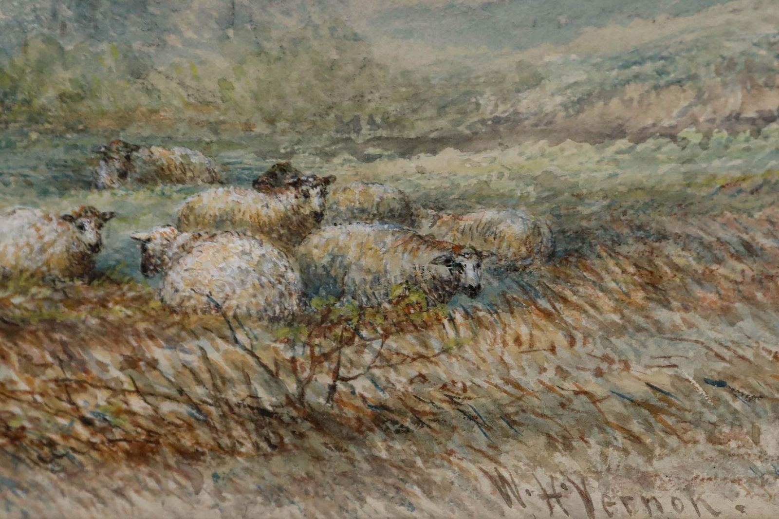 William Henry Vernon (1820 1909) Framed Watercolour, Watching The Flock photo vinterior