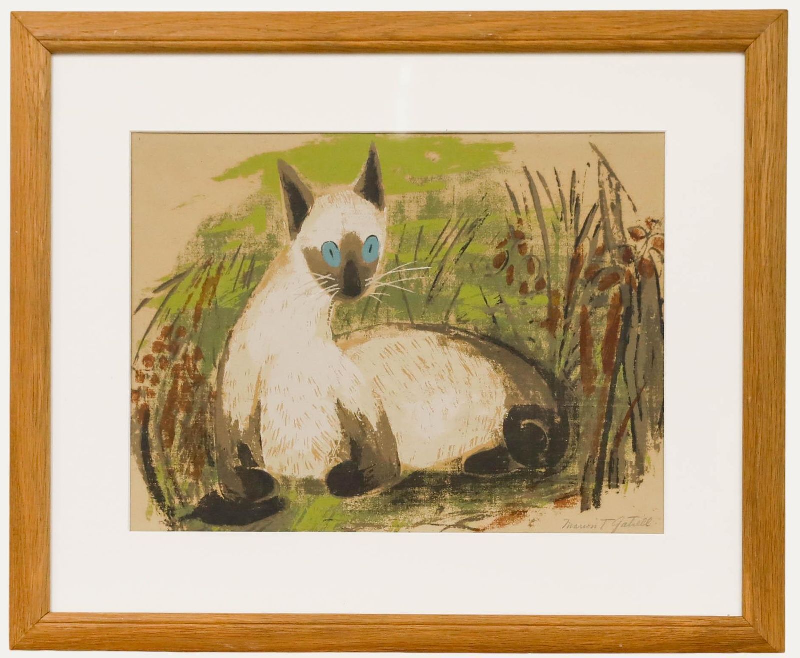 Marion T. Gatrell (1909  1984) Mid 20th Century Silkscreen, Siamese Cat