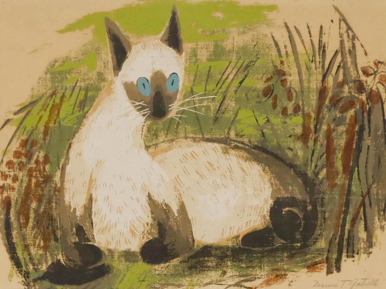 Marion T. Gatrell (1909  1984) Mid 20th Century Silkscreen, Siamese Cat photo furniture