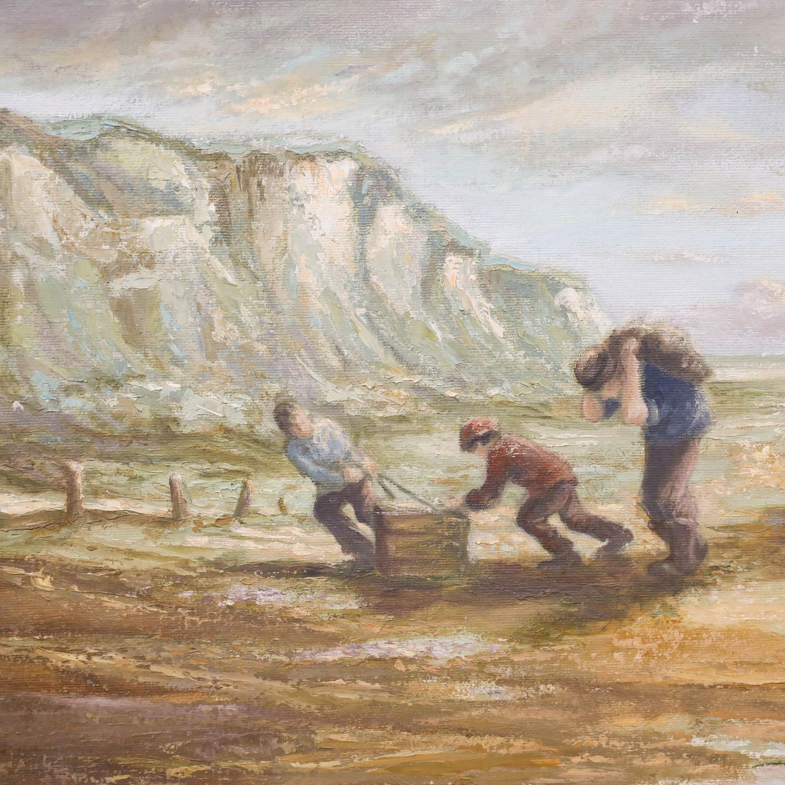 K.M Framed 20th Century Oil, Bringing The Boats Ashore photo Art