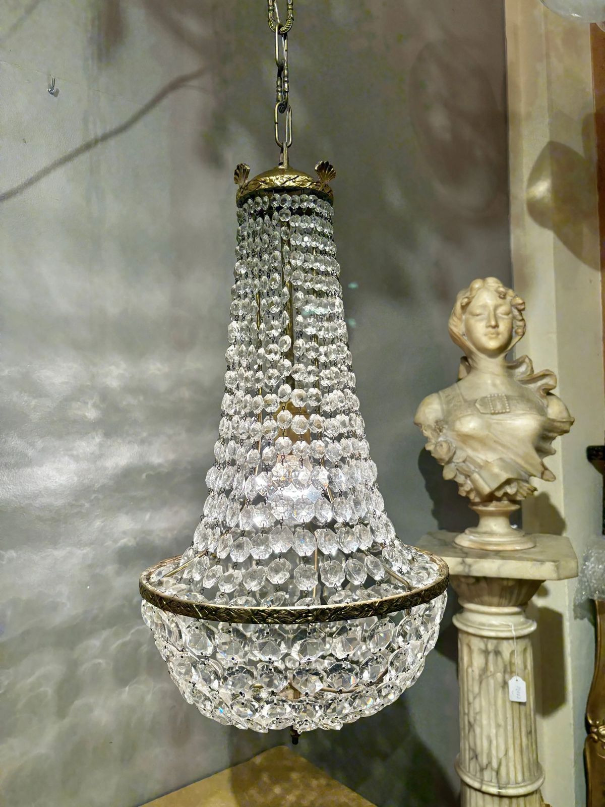 Italian Empire Style Chandelier In Gilt Brass And Bohemian Crystal photo Lighting