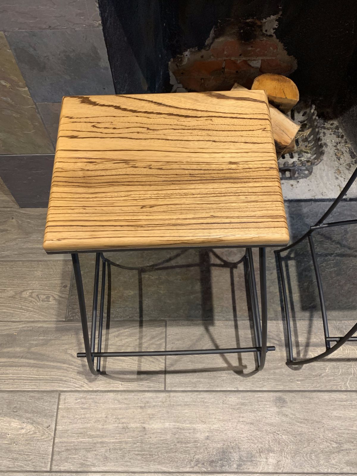 Pair Of Zebrano Wood And Wrought Iron Bar Stools photo furniture
