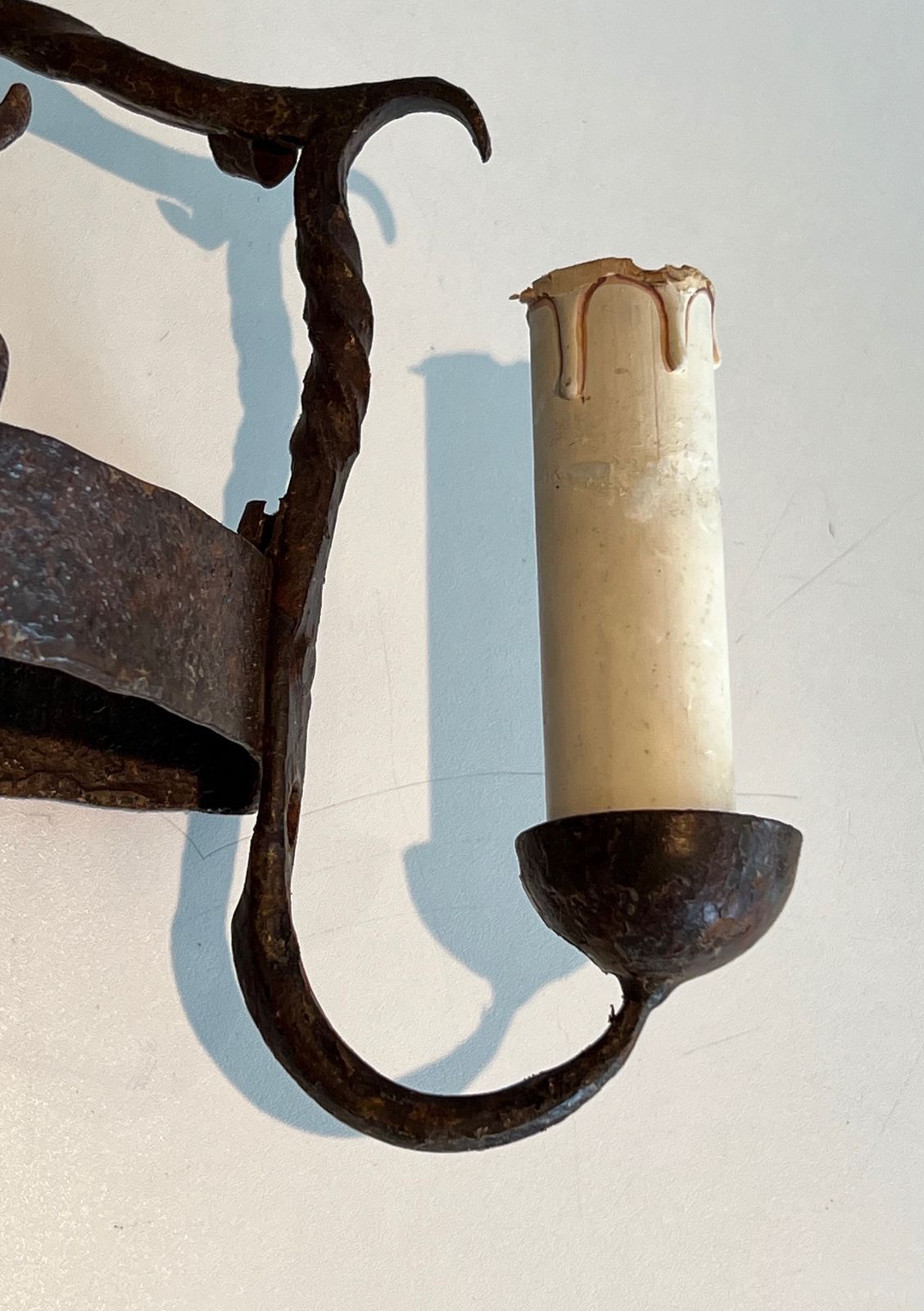 photo for sale Pair Of Wrought Iron Wall Sconces Depicting Animals