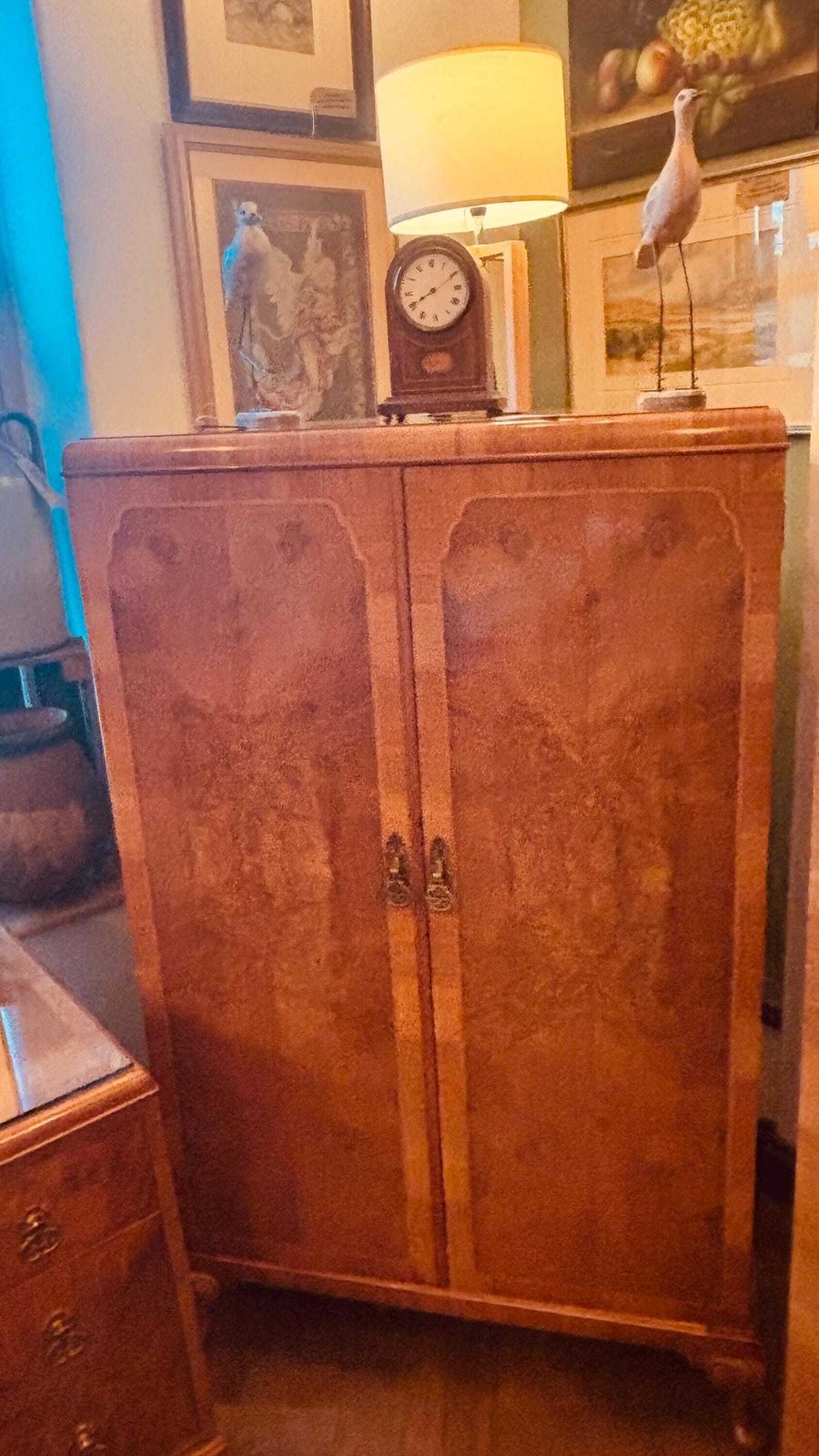 Art Deco Waring And Gillows Gentlemen’s Burr Walnut Wardrobe.