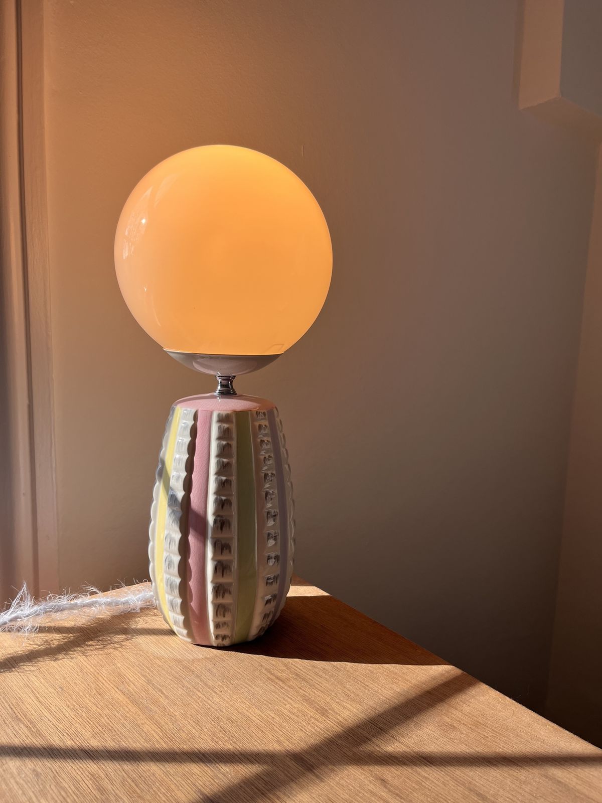 Mid Century Modern Ceramic Table Lamp By Hj Wood Staffordshire With Globe Lampshade photo for sale