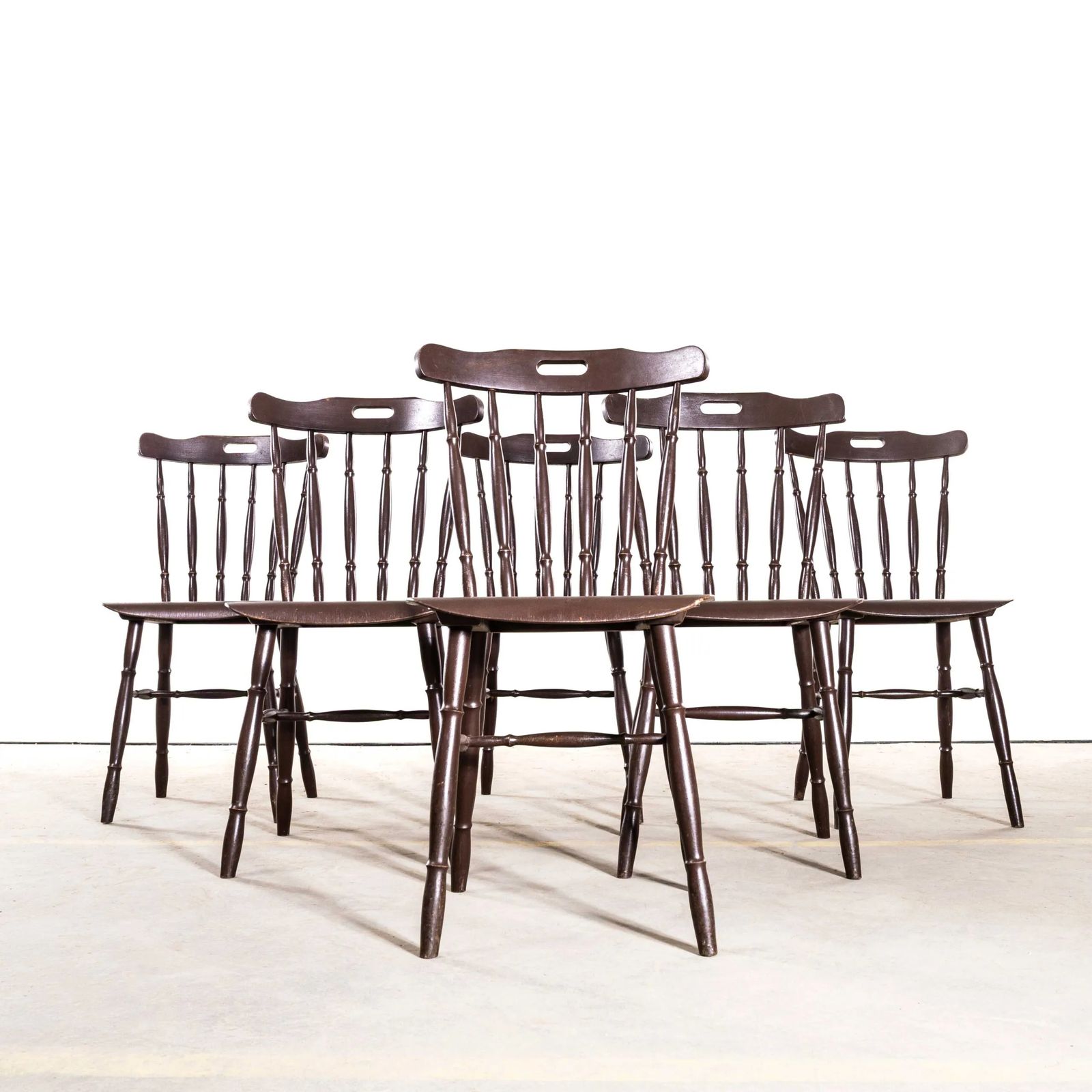 1950’s Turned Coloured Spindle Back Dark Dining Chair photo for sale