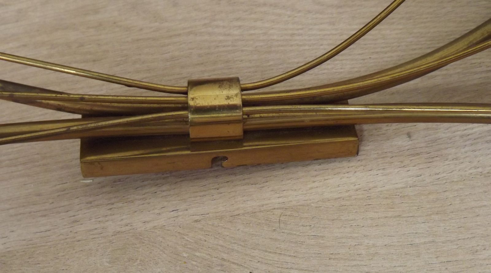 photo furniture Mid Century French Brass Wall Sconces With Bullrush Design And Opaque Glass Shades