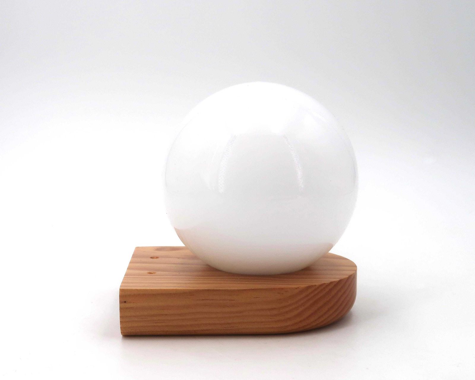French Wall Sconce, Pin Wood Base And White Glass Globe, 1980s / Lighting, Bathroom, Entryway, Les Arcs Charlotte Perriand, Home Decor photo for sale