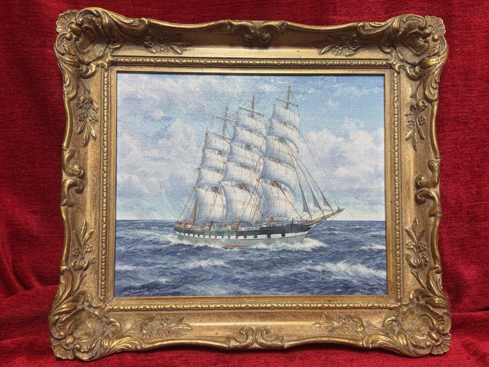 Baroque Sailing Vessel Ross Shire Clipper Ship Oil Painting On Canvas J C Burnie photo for sale