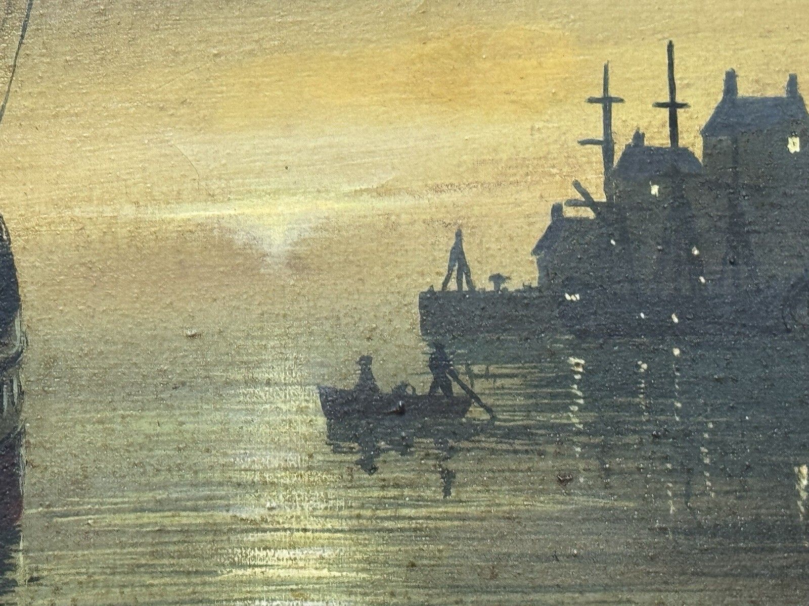Moonlit Masted Galleon In Harbour Scene Oil Painting Signed Adams photo 375.0